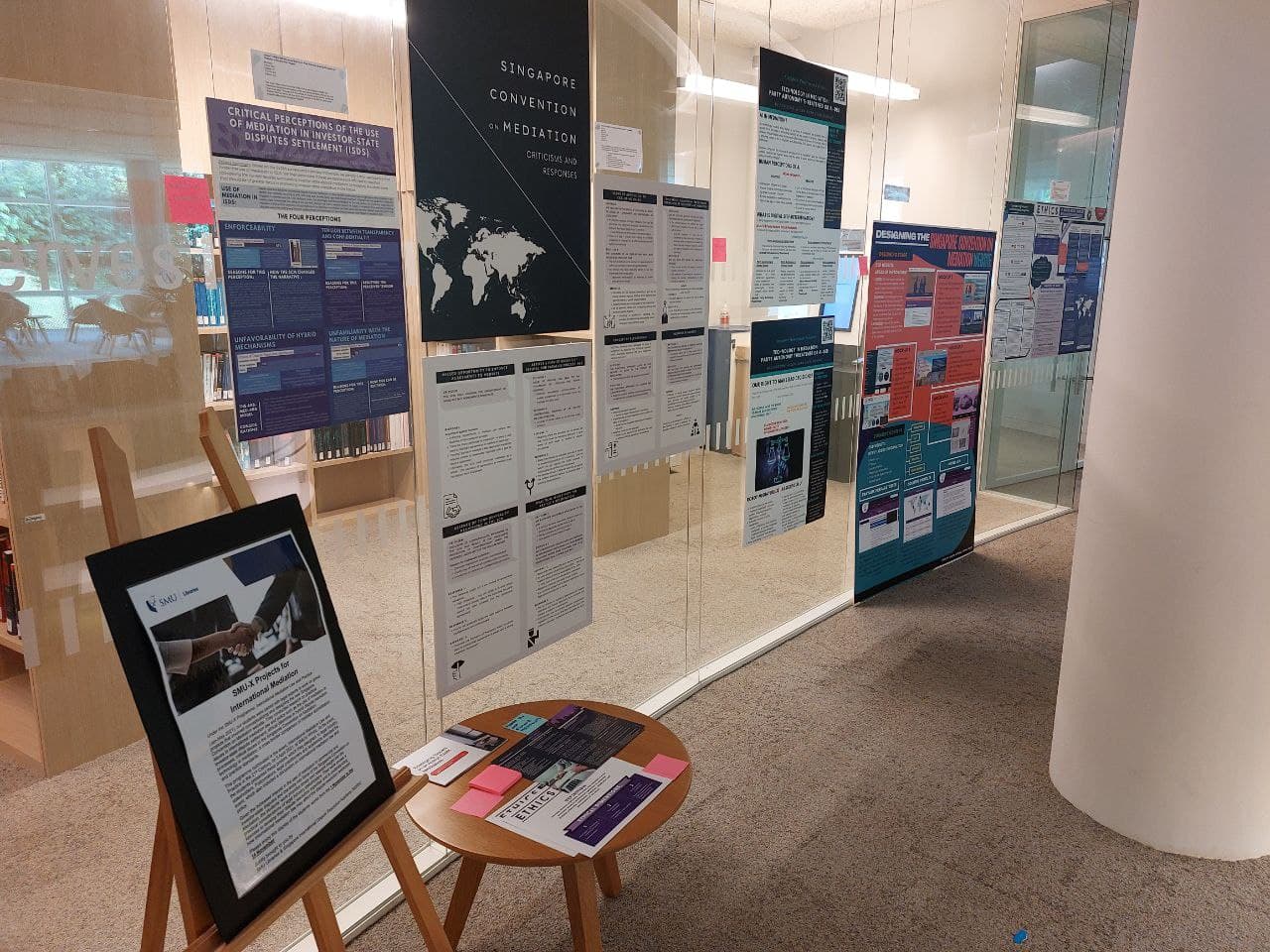Photo of SMU-X International Mediation Law and Practice Students' Project display at Kwa Geok Choo Law Library