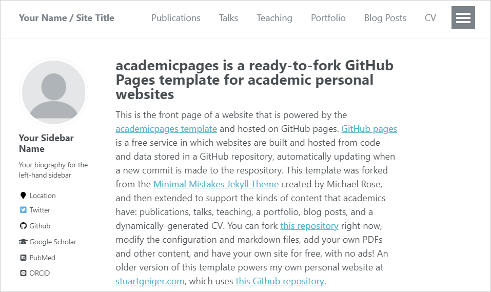 phd student website template github