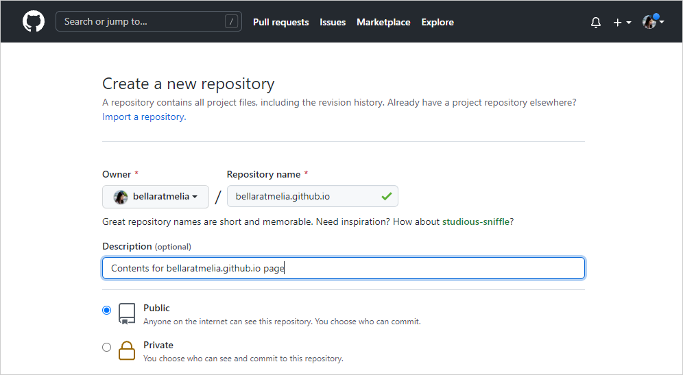 Screenshot of how to create a new repository in GitHub