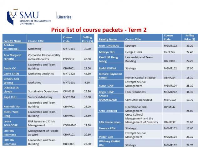Term 2 - Course Packets Price List 2013-14