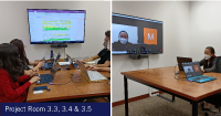 Montage of the teleconferencing features in a project room