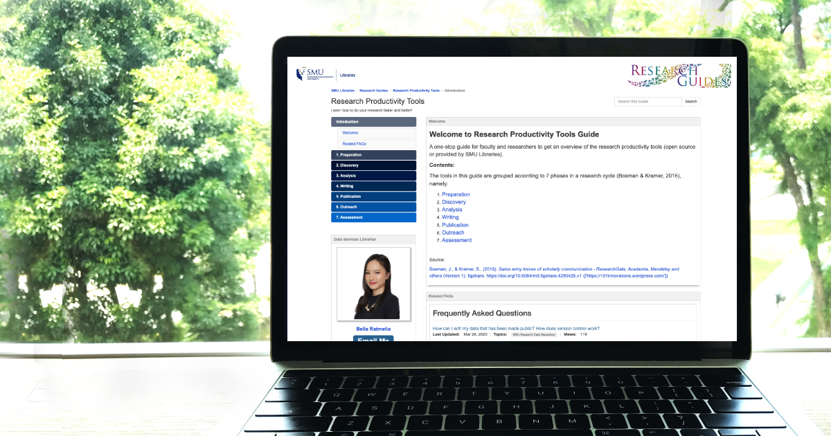 Find out more about SMU Libraries research productivity guide that compile useful tools that will help you in different stages of research. 