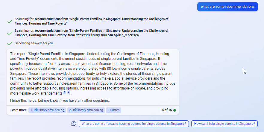 Perplexity generated recommendations from the paper Single-Parent Families in Singapore: Understanding the Challenges of Finances, Housing and Time Poverty.