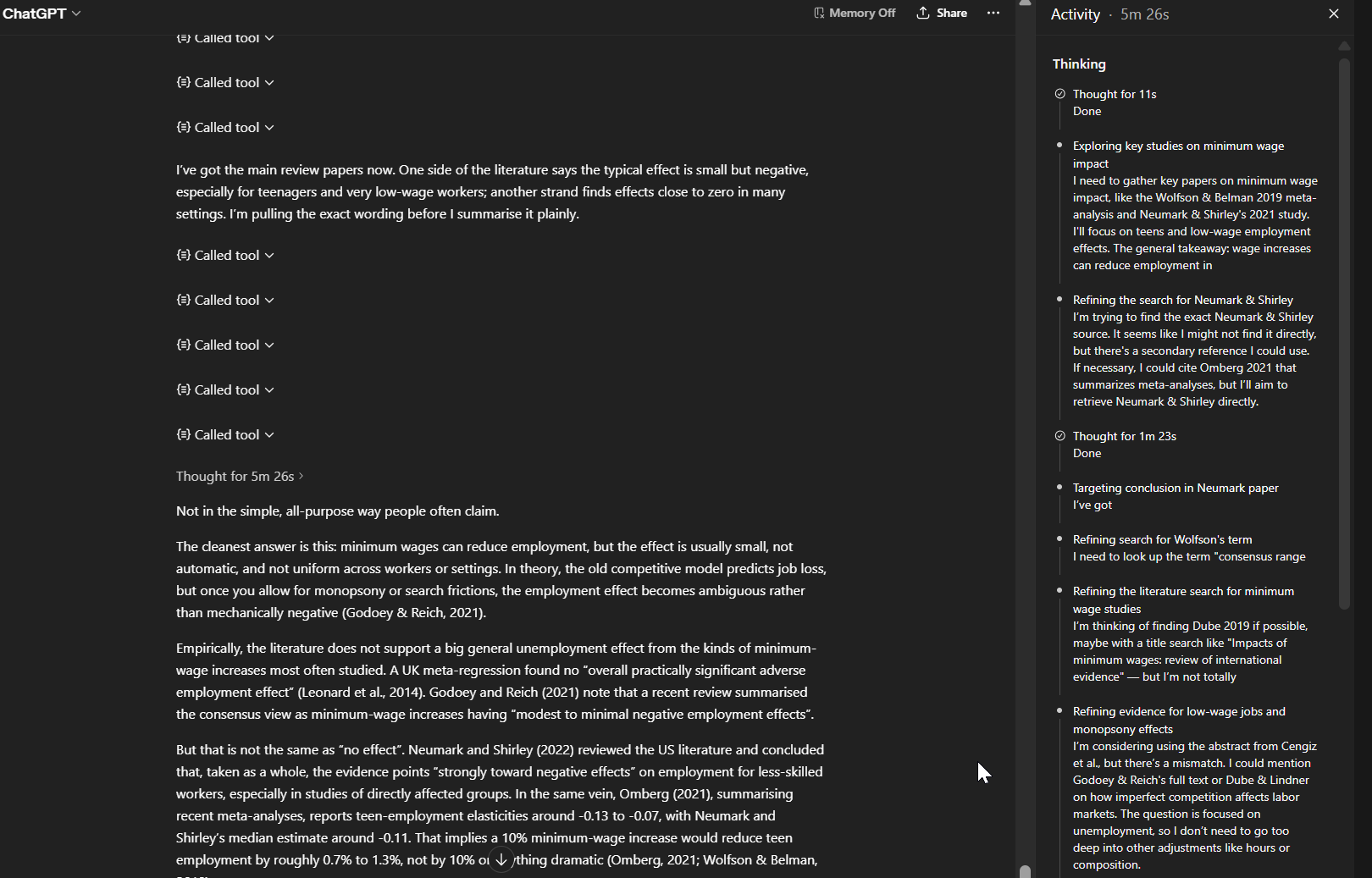 Screenshot showing the final cited response from ChatGPT using Scite