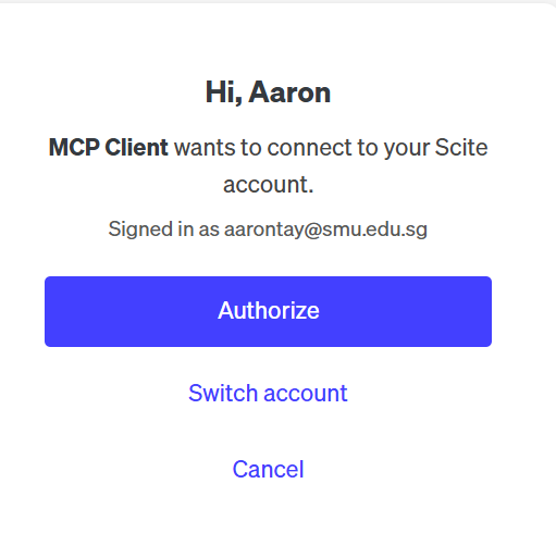 Screenshot of scite.ai authorisation screen