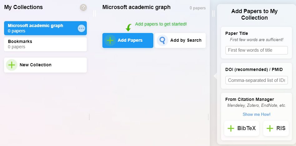 Screenshot of adding relevant papers to a collection in Research Rabbit