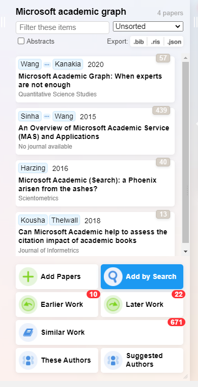 Screenshot of the different ways to add papers through Research Rabbit