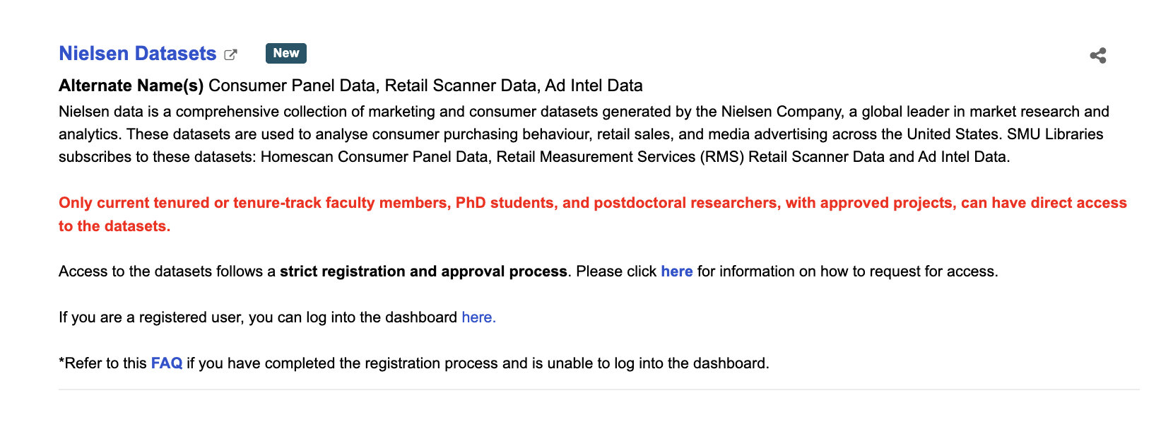 Nielsen datasets interface