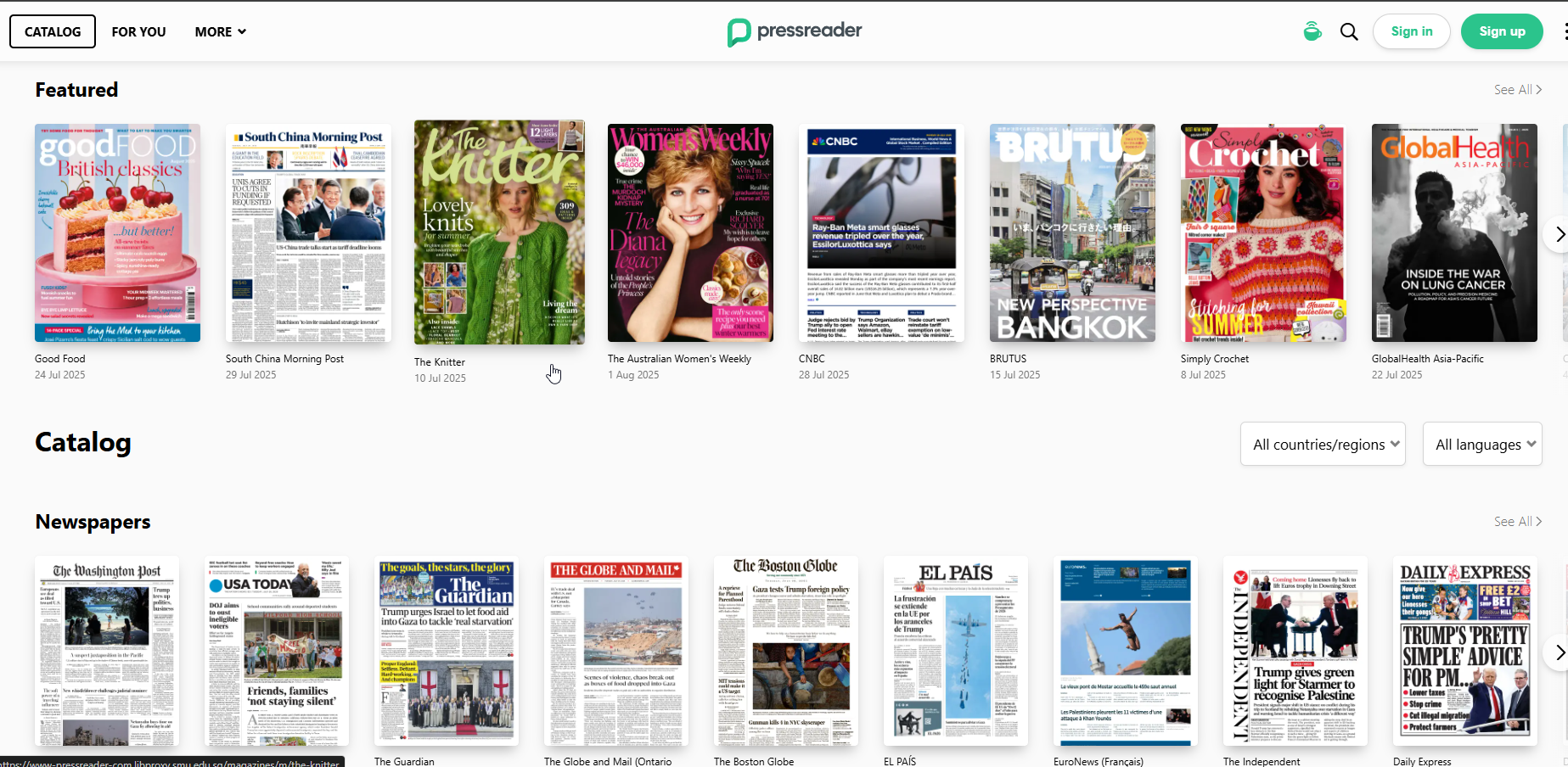 PressReader interface