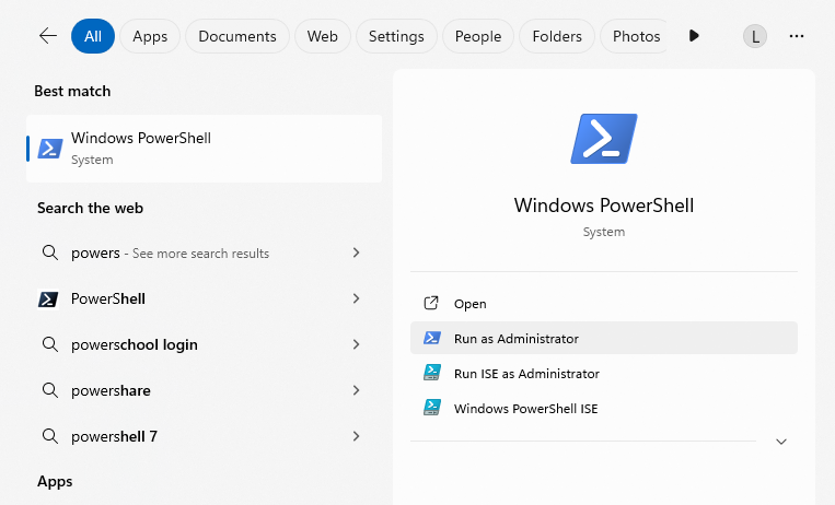 Windows PowerShell opening screen