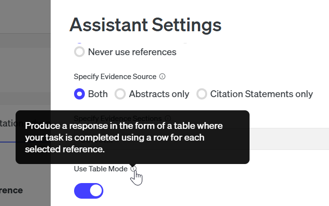 SciSpace table mode interface