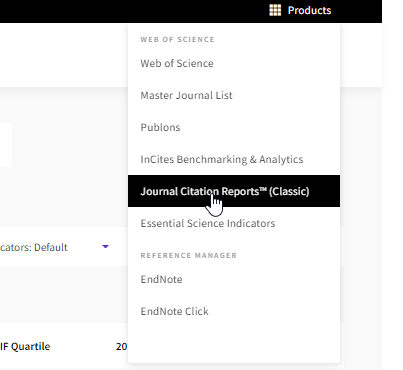 Screenshot of Journal Citation Reports