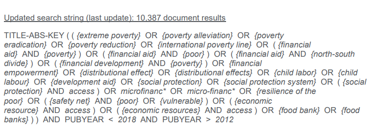 Screenshot of search string used in Scopus for UN SDG 1- Reduce poverty