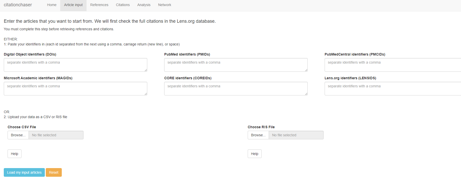 The chart shows the interface of CitationChaser where user can select papers of interest into CitationChaser.