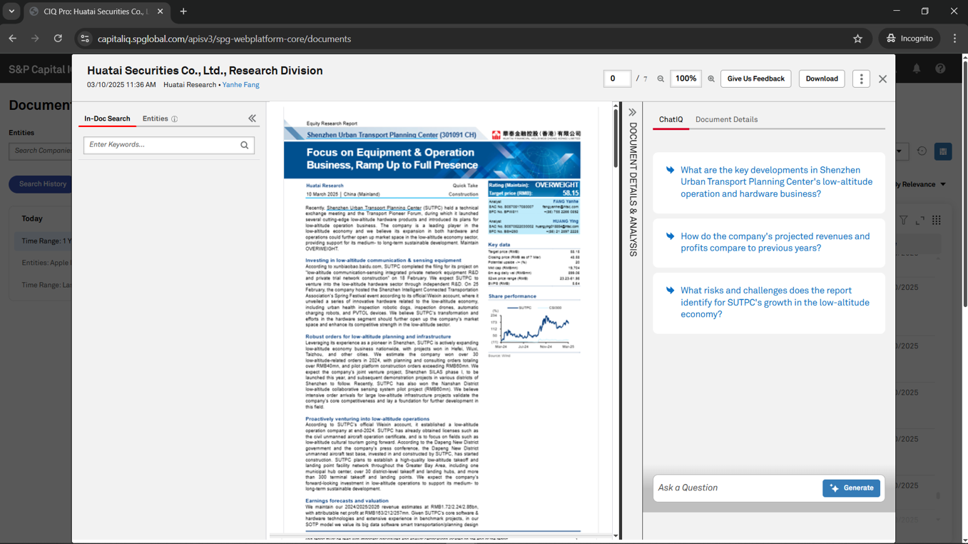Capital IQ Pro's ChatIQ interface
