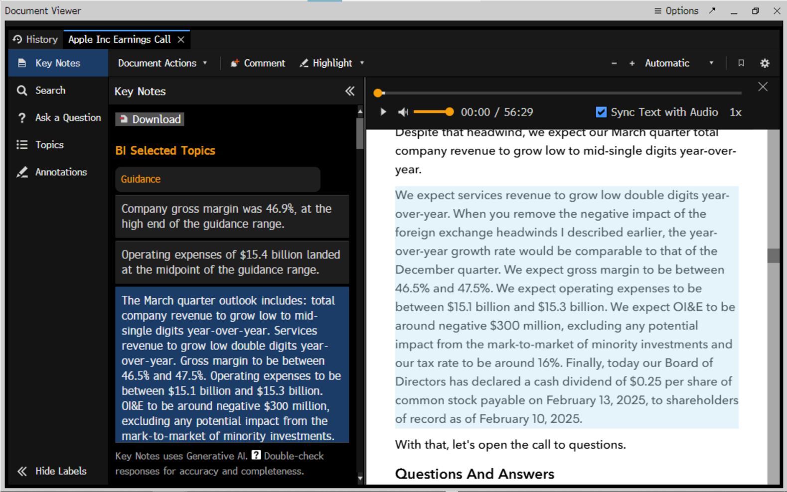 Bloomberg AI-Powered Earnings Call Summaries
