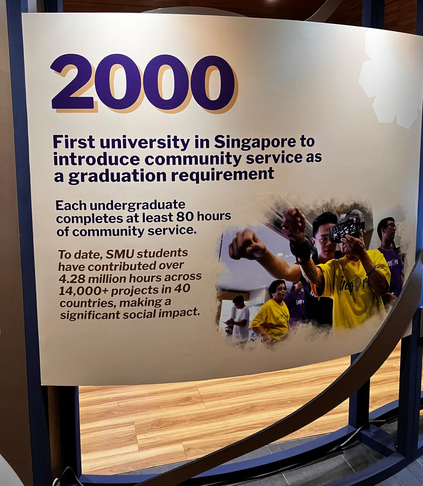 SMU key milestones display panel showing community service history