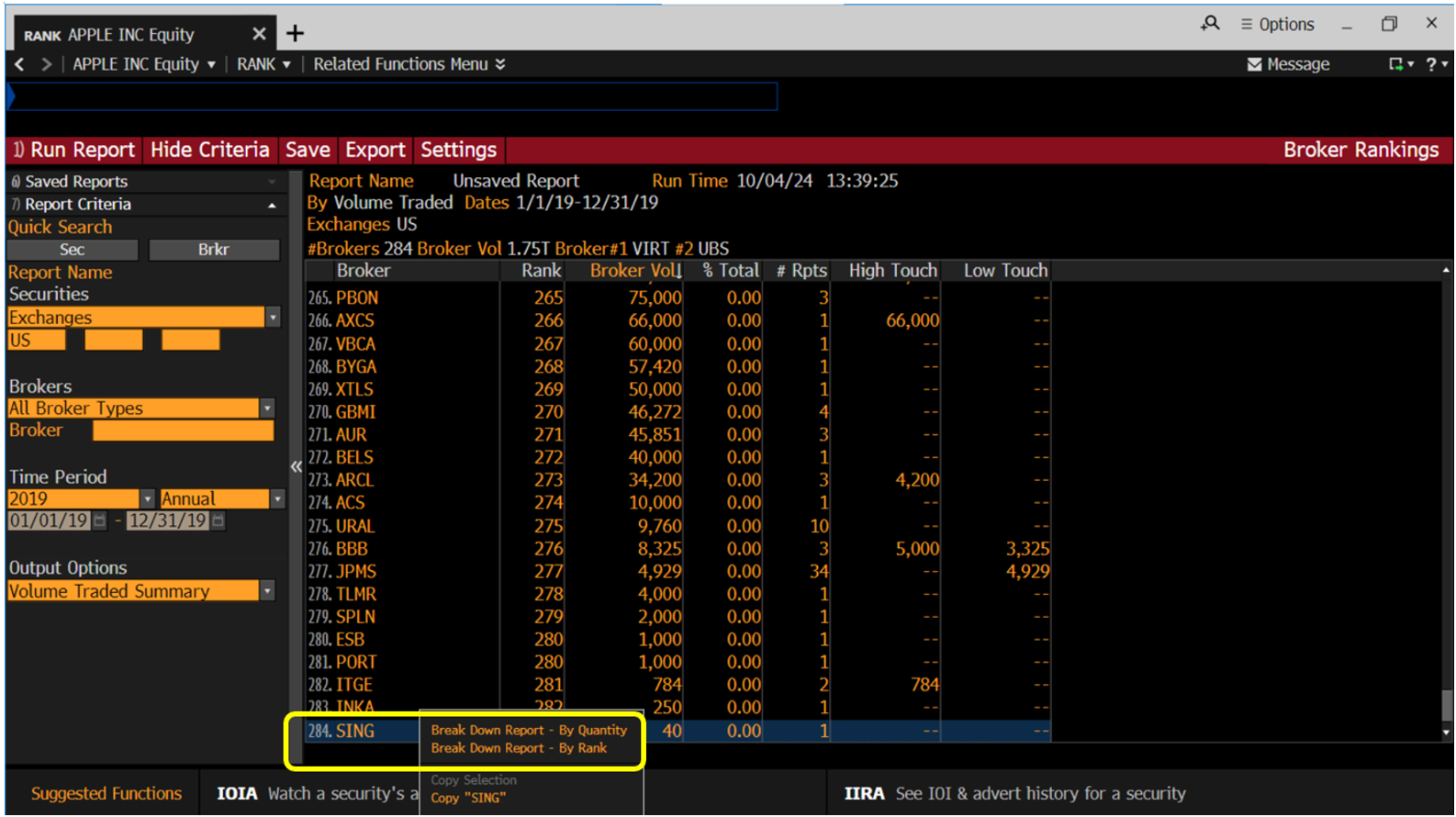 List of brokers in Bloomberg RANK