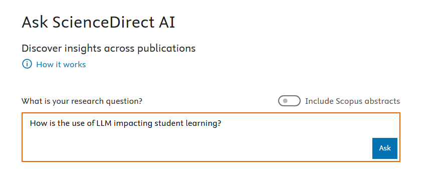 ScienceDirect AI interface