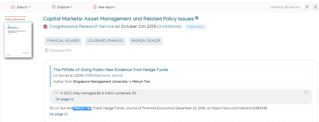 Professor Melvin Teo’s work being cited by a report from the Congressional Research Service.