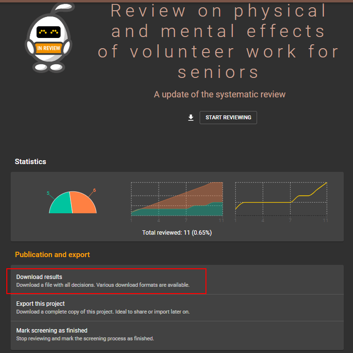 Once you have decided to stop screening, you can export the results