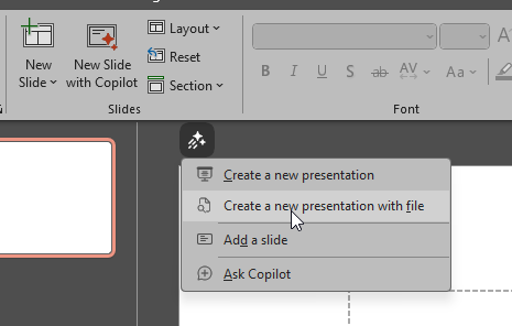 Microsoft Copilot create with file interface