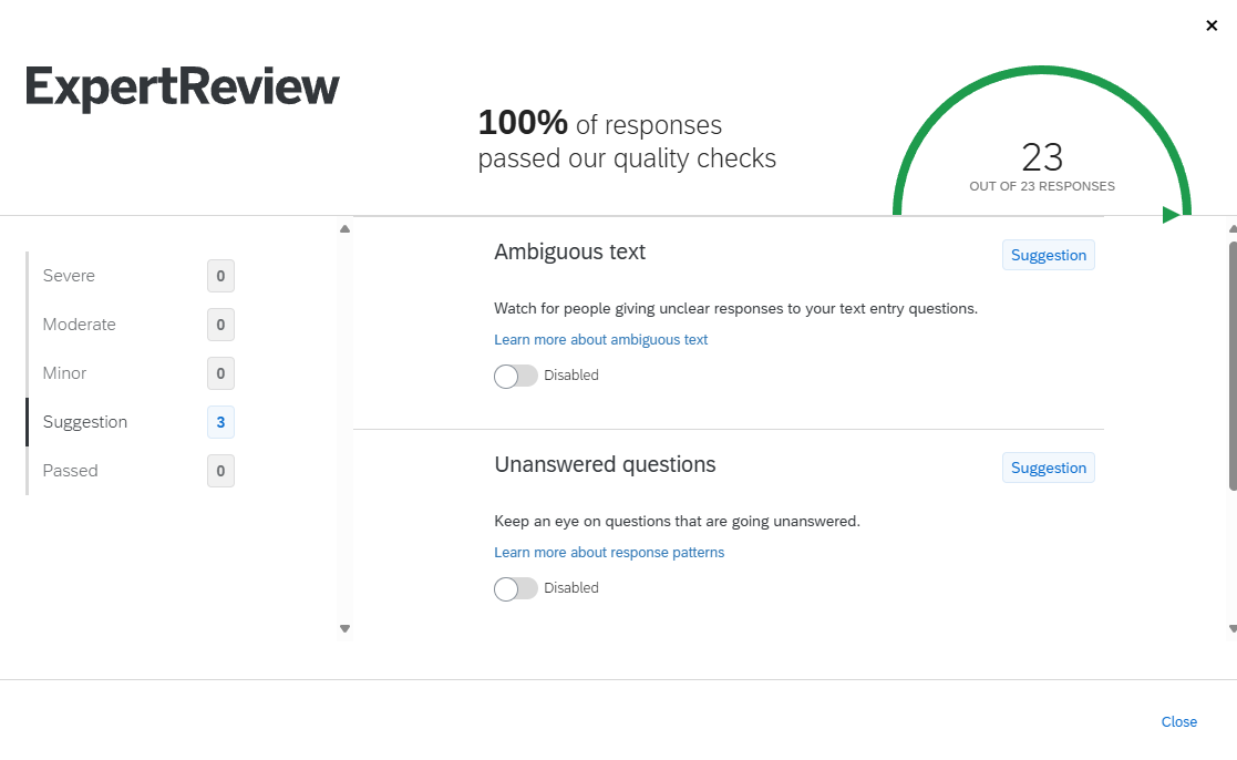 Expert Review report popup