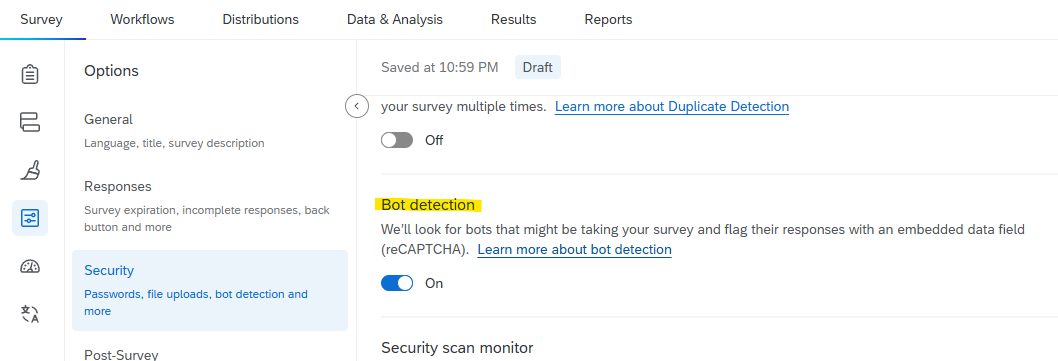 Qualtrics Bot Detection Settings